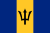 The flag of Barbados features three vertical bands of blue, yellow, and blue with a broken trident in yellow centered on the yellow band.